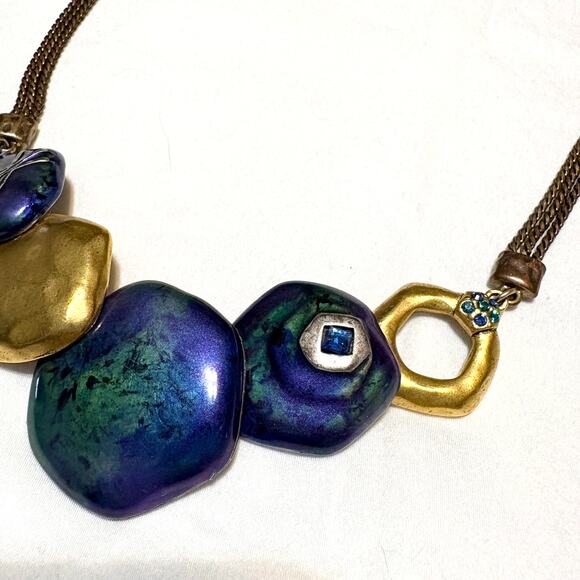 Chicos Iridescent Enamel Statement Necklace Artsy Indie Mermaidcore Avantgarde - Picture 2 of 11